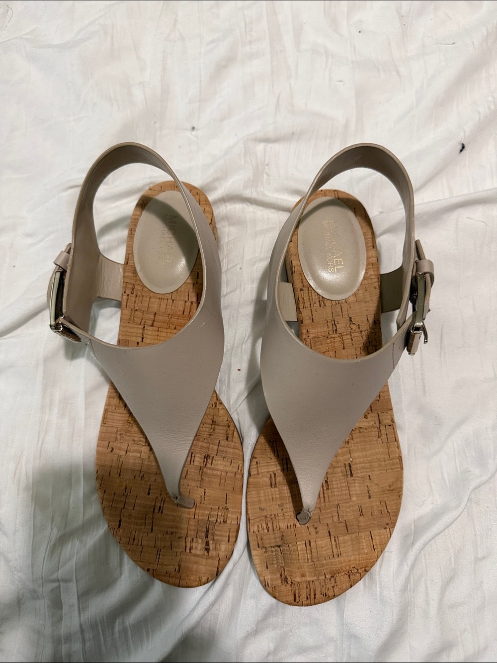 Michael Kors Women’s Leather Cork Thong Sandals in Light Beige 7.5 M
